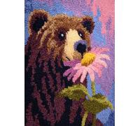 FFDONGTEGO Diy Crochet Latch Hook Rugs,Des animaux,un ours brun et une marguerite,Tapis Point Noué À Faire Kit De Crochet Pour Coussin De Canapé Pour Débutants Et Adultes,52x38cm