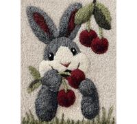 FFDONGTEGO Diy Crochet Latch Hook Rugs,Un adorable lapin mange des cerises,Tapis Point Noué À Faire Kit De Crochet Pour Coussin De Canapé Pour Débutants Et Adultes,52x38cm