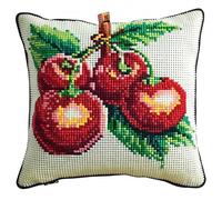 FFDONGTEGO DIY Embroidery Cross Stitch Cushion Kit,Cerise aux fruits,Stamped Cross-Stitch Pillow Case Kit for Creative Home Décor - Gift for Adult Beginners,18x18in