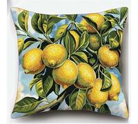 FFDONGTEGO DIY Embroidery Pillow Case,Branche de citronnier fruitier,11CT Cross Stitch Cushion Cover Kit 45x45cm,Christmas Decorative Gift for Adults Beginners