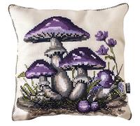FFDONGTEGO DIY Embroidery Pillow Case,Champignon violet,11CT Cross Stitch Cushion Cover Kit 45x45cm,Christmas Decorative Gift for Adults Beginners