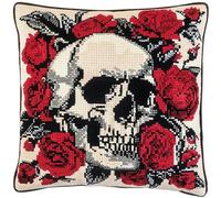 FFDONGTEGO DIY Embroidery Pillow Case,Crâne floral,11CT Cross Stitch Cushion Cover Kit 45x45cm,Christmas Decorative Gift for Adults Beginners