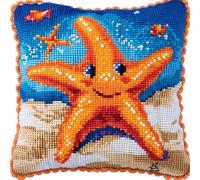 FFDONGTEGO DIY Embroidery Pillow Case,étoile de mer de dessin animé,11CT Cross Stitch Cushion Cover Kit 45x45cm,Christmas Decorative Gift for Adults Beginners