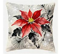 FFDONGTEGO DIY Embroidery Pillow Case,Fleurs de poinsettia,11CT Cross Stitch Cushion Cover Kit 45x45cm,Christmas Decorative Gift for Adults Beginners