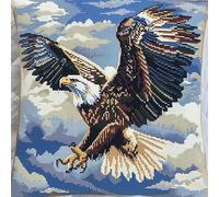 FFDONGTEGO DIY Embroidery Pillow Case,Oiseau animal, aigle à tête blanche en vol,11CT Cross Stitch Cushion Cover Kit 45x45cm,Christmas Decorative Gift for Adults Beginners