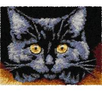 FFDONGTEGO DIY Latch Hook Rug Kit,Chat,un chat noir,Kits De Tapis À Crochet Pour Adultes Débutants,Kit De Fabrication De Paillasson Artisanal,Cadeau Décorations,52x38cm