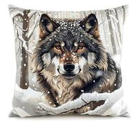 FFDONGTEGO Forêt de neige DIY Embroidery Pillow Case,animal loup,11CT Cross Stitch Cushion Cover Kit 45x45cm,Christmas Decorative Gift for Adults Beginners