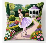 FFDONGTEGO Kit Coussin au Point de Croix,Ballerine dans le jardin,11CT Coussin Point de Croix Taie d'oreiller 45x45cm,pour décoration créative de la maison