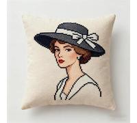 FFDONGTEGO Kit Coussin au Point de Croix,Femme rétro,11CT Coussin Point de Croix Taie d'oreiller 45x45cm,pour décoration créative de la maison