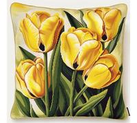 FFDONGTEGO Kit Coussin au Point de Croix,Fleurs de tulipes jaunes,11CT Coussin Point de Croix Taie d'oreiller 45x45cm,pour décoration créative de la maison