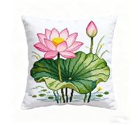 FFDONGTEGO Kit Coussin au Point de Croix,Magnifique lotus,11CT Coussin Point de Croix Taie d'oreiller 45x45cm,pour décoration créative de la maison