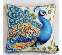 FFDONGTEGO Kit Coussin au Point de Croix,Oiseau animal, beau paon,11CT Coussin Point de Croix Taie d'oreiller 45x45cm,pour décoration créative de la maison