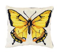 FFDONGTEGO Kit Coussin au Point de Croix,papillon jaune,11CT Coussin Point de Croix Taie d'oreiller 45x45cm,pour décoration créative de la maison