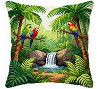 FFDONGTEGO Kit Coussin au Point de Croix,Paysage de forêt tropicale,11CT Coussin Point de Croix Taie d'oreiller 45x45cm,pour décoration créative de la maison