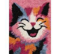 FFDONGTEGO Kit Crochet De Verrouillage Tapis,Animal Cat,un chat souriant,Diy Broderie,Kit Tapis Point Noué À Faire Pour Débutants,Adultes,Latch Hook Canevas Coussin,52x38cm