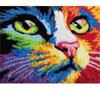 FFDONGTEGO Kit Crochet De Verrouillage Tapis,Chats animaux,chats colorés,Diy Broderie,Kit Tapis Point Noué À Faire Pour Débutants,Adultes,Latch Hook Canevas Coussin,52x38cm
