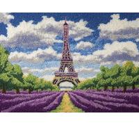 FFDONGTEGO Kit Crochet De Verrouillage Tapis,Tour Eiffel,Champ de lavande,Diy Broderie,Kit Tapis Point Noué À Faire Pour Débutants,Adultes,Latch Hook Canevas Coussin,52x38cm