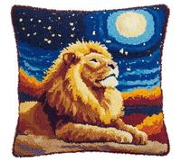 FFDONGTEGO Kit de crochet de loquet à faire soi-même pour adultes et débutants, motif lion sous le ciel étoilé, housses de coussin pré-imprimées pour décoration de maison, canapé, 43,2 x 43,2 cm.
