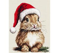 FFDONGTEGO Kit de Fabrication de Tapis,Lapin portant un chapeau de Père Noël,Point Noué à Faire Kit de Fabrication de Tapis pour Adultes et Débutants,Broderie DIY Bricolage,52x38cm