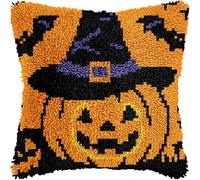 FFDONGTEGO Kit De Loquet À Crochet,Citrouille d'Halloween,Kit De Fabrication De Coussins,Housse De Coussin À Crochet De Loquet Taie D'Oreiller Bricolage,43x43cm