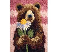 FFDONGTEGO Kit de Tapis de Crochet à Point,Des animaux,un ours brun et une marguerite,Latch Hook Kit de Tapisserie pour Adultes Débutants,loisirs créatifs,décoration intérieure,52x38cm