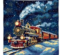 FFDONGTEGO Kit Point de Croix Imprimé Débutant,Train sous le ciel étoilé,DIY Ensemble de Broderie pour Adultes 11CT Coussin Point de Croix Taie d'oreiller,18x18in