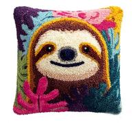FFDONGTEGO Kits De Coussin De Crochet De Loquet,Paresseux animal,Kit De Crochet À Loquet Coussin Avec Motif Imprimé,Décoration D'Intérieur,17x17In