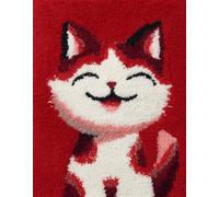 FFDONGTEGO Kits De Tapis À Crocheter Diy,Animal Cat,un chat souriant,Kits De Point De Croix,Travaux D'Aiguille Pour Débutants,Décoration D'Intérieur Noël,52x38cm