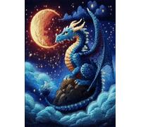 FFDONGTEGO Kits De Tapis À Crocheter Diy,Un magnifique ciel étoilé et un dragon bleu.,Kits De Point De Croix,Travaux D'Aiguille Pour Débutants,Décoration D'Intérieur Noël,52x38cm
