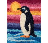 FFDONGTEGO Kits De Tapis À Crocheter Diy,Un pingouin skieur,Kits De Point De Croix,Travaux D'Aiguille Pour Débutants,Décoration D'Intérieur Noël,52x38cm