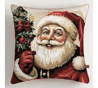FFDONGTEGO Noël DIY Embroidery Cross Stitch Cushion Kit,joli Père Noël,Stamped Cross-Stitch Pillow Case Kit for Creative Home Décor - Gift for Adult Beginners,18x18in
