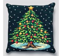 FFDONGTEGO Noël DIY Embroidery Pillow Case,arbre de Noël coloré,11CT Cross Stitch Cushion Cover Kit 45x45cm,Christmas Decorative Gift for Adults Beginners