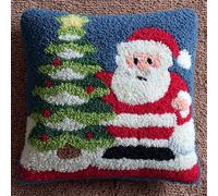 FFDONGTEGO Noël Kit Point Noué Á Faire Coussin Broderie Debutant,Sapin de Noël et grand-père,DIY Latch Hook Kit Complet Decoration Maison Manuelle Loisir Créatif Cadeaux,17x17in
