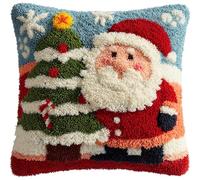 FFDONGTEGO Noël Kits De Coussin De Crochet De Loquet,Sapin de Noël et grand-père,Kit De Crochet À Loquet Coussin Avec Motif Imprimé,Décoration D'Intérieur,17x17In