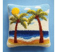 FFDONGTEGO paysage tropical Kit de Coussin avec Crochet à Loquet,Cocotiers sur la plage,DIY Crochet à la Main Kits Broderie Décoration Coussin pour Canapé,43x43cm