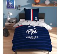 FFF Rayures Parure de lit Enfant | 100% Coton | Oeko-TEX | Housse de Couette 140x200cm + 1 Taie d'oreiller 63x63cm | Imprimé Garçon | Bleu