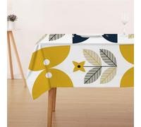 FFFASFY Nappe Carrée 180x180 cm, Nappe Imperméable Anti Tache, Bohême Nappe Jaune Bleu Lavable en Machine, Linge de Table pour Table Basse, Salle à Manger et Jardin Extérieur