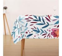 FFFASFY Nappe Carrée 180x180 cm, Nappe Imperméable Anti Tache, Feuille Bleue Nappe Blanc Lavable en Machine, Linge de Table pour Table Basse, Salle à Manger et Jardin Extérieur