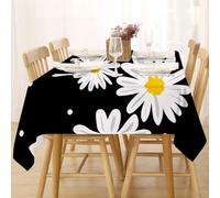 FFFASFY Nappe Carrée 180x180 cm, Nappe Imperméable Anti Tache, Fleurs Nappe Noir Lavable en Machine, Linge de Table pour Table Basse, Salle à Manger et Jardin Extérieur