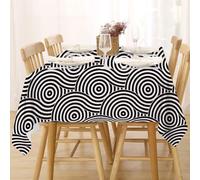 FFFASFY Nappe Carrée 180x180 cm, Nappe Imperméable Anti Tache, Ligne Nappe Noir et Blanc Lavable en Machine, Linge de Table pour Table Basse, Salle à Manger et Jardin Extérieur