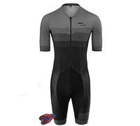 FFFF & OLFEH Triathlon Tri Costume, Trik Tri Costume pour Hommes - Mens Manches Courtes Tri Skinsuit 3D Gel Coussin Solide Tenue VTT Combinaison Vélo Jersey Respirant Séchage (FA7,L)