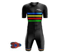FFFF & OLFEH Triathlon Tri Costume, Trik Tri Costume pour Hommes - Mens Manches Courtes Tri Skinsuit 3D Gel Coussin Solide Tenue VTT Combinaison Vélo Jersey Respirant Séchage (FA20,5XL)