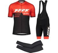 FFFF & OLFEH Vêtements Cyclisme Pro Homme Tenue Cycliste Manche Courte, Été Jerseys VTT et Cuissard à Bretelle avec 9D Coussin Gel, Cycling Route Respirant Séchage Rapide (Rouge A,3XL)