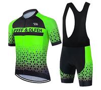FFFF & OLFEH Vêtements Cyclisme Pro Homme Tenue Cycliste Manche Courte, Été Jerseys VTT et Cuissard à Bretelle avec 9D Coussin Gel,Tenue VTT Homme SéChage Rapid Shirt (FA4,L)