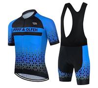 FFFF & OLFEH Vêtements Cyclisme Pro Homme Tenue Cycliste Manche Courte, Été Jerseys VTT et Cuissard à Bretelle avec 9D Coussin Gel,Tenue VTT Homme SéChage Rapid Shirt (FA1,6XL)