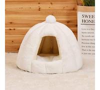 FFFPET Lit pour Chat,Petit Chien Chat Animaux Maisons Confortables Sofas Plush Cave Hideout Coussin Rond Mignon Kaki Semi-Fermé Gris Blanc Bleu Rose Blanc,