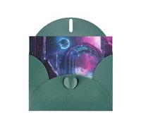FFGhjk Carte de vœux imprimée espace science-fiction vert foncé (avec enveloppe) | 15,2 x 10,2 cm - Parfait pour Thanksgiving, anniversaires, mariages, fêtes de vacances