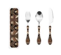 FFGhjk Ensemble de vaisselle rustique pour enfant imprimé ours lodge 3 pièces - Convient pour l'école, la maison, les voyages, sûr et facile à utiliser