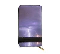 FFGhjk Portefeuille long en cuir avec fermeture éclair pour femme Motif tempête foudre