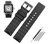 FFHAO 23mm Bracelet de montre en silicone pour Cartier Santos Sandoz Santos 100 Bracelet de montre en caoutchouc pour homme et femme Noir, 23mm, Agate